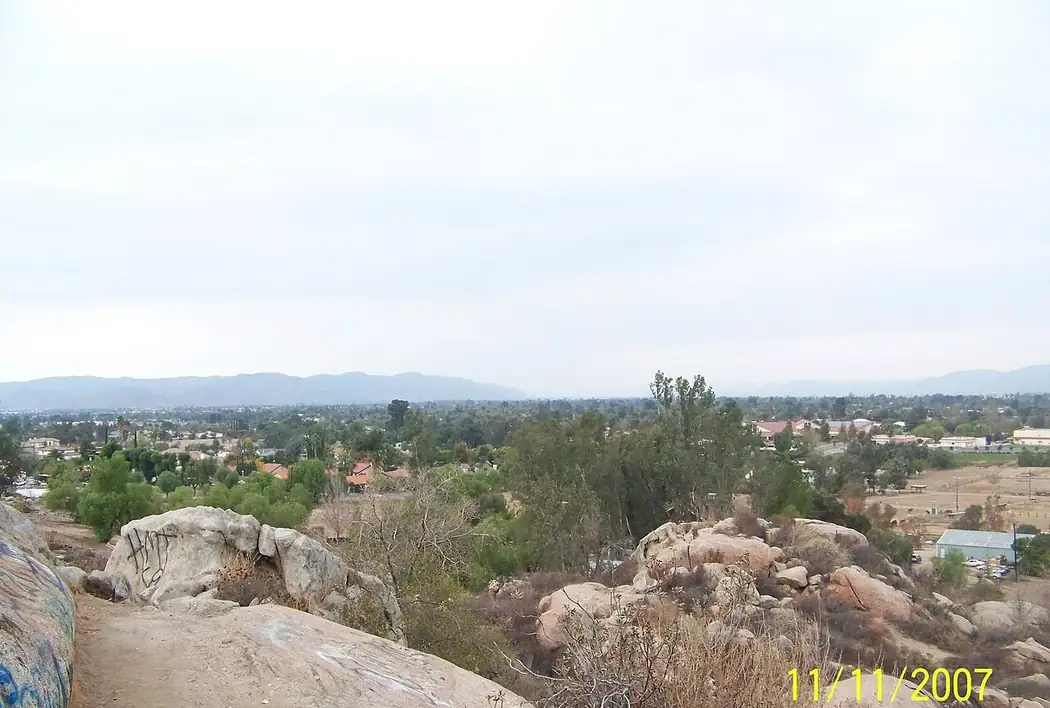 The city of Hemet, California seen looking northwest from the hills at the Ramona Bowl