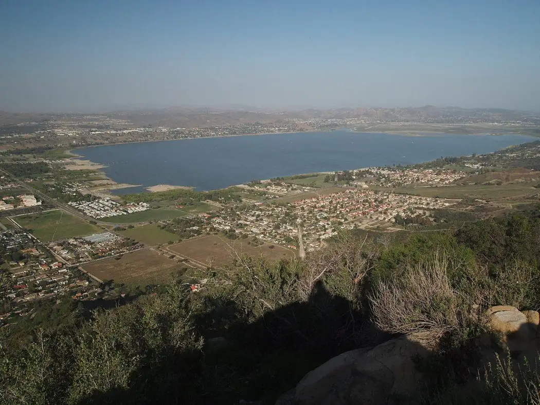 Lake Elsinore viewed from the Ortega Highway on the Santa Ana Mountains above the city