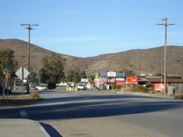 Looking north along Winchester Road through the original Winchester townsite in Riverside County, California